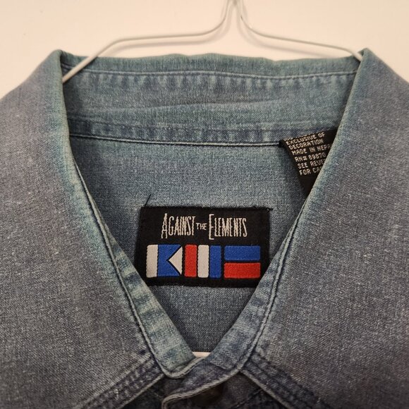 Against‎ The Elements Shirt Button Up Blue Heathered Fish Shark Pockets 2XL - Picture 5 of 11